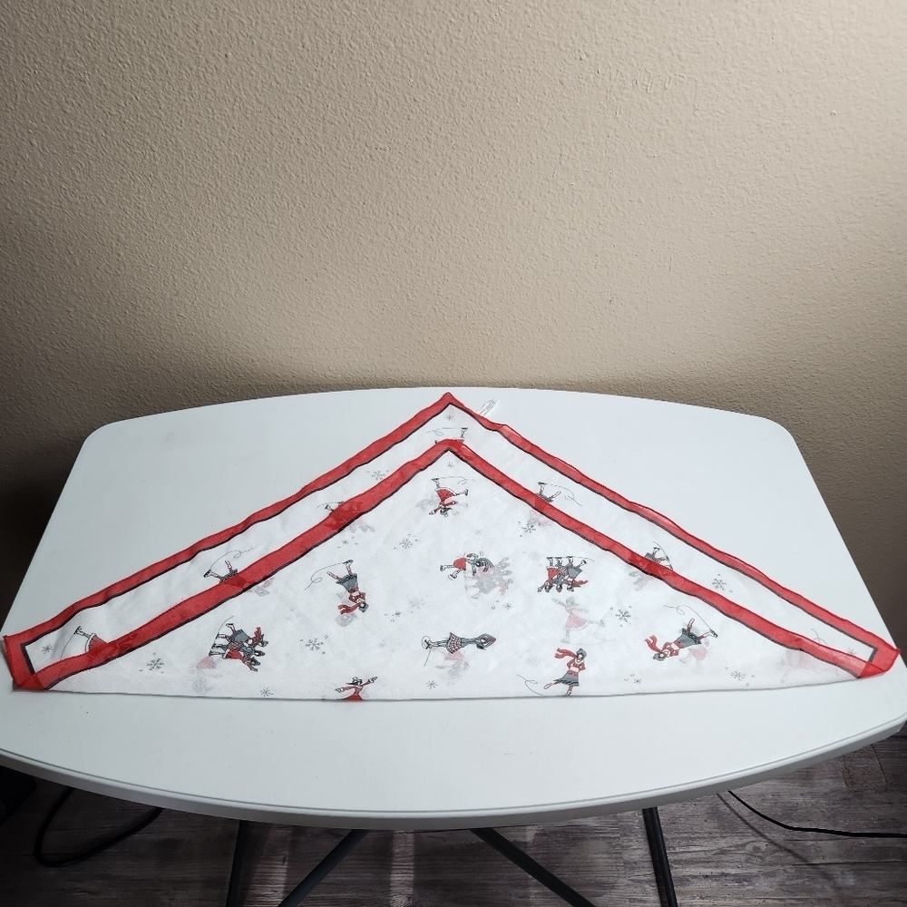 Winter Scene Iceskating Snowflakes 100% Polyester Square Scarf-20x20"